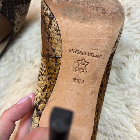ANTONIO MELANI Brown and Cream Snakeskin Heels with Calf Fur - Picture 6 of 9